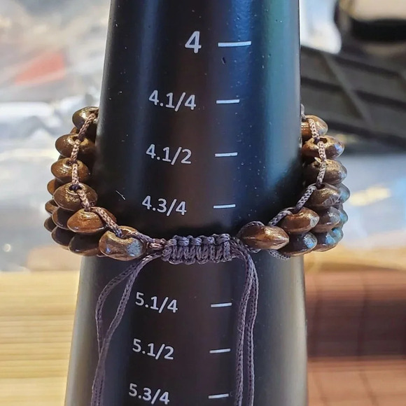 90s Y2K Vintage Brown Tribal Patterns Wood Acrylic OSFA Adjustable Bracelet - Picture 10 of 10